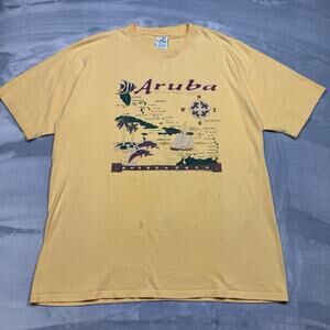 Vintage 90s Aruba T Shirt Mens L Single Stitch USA Made Map Tourist Distressed